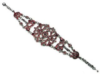 Red Garnet Austrian Crystal Rhinestone Victorian Style Bracelet with Black Rhodium Plated: Jewelry
