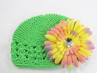 PepperLonely 3 in 1 Lime Green Adorable Infant Beanie Kufi Hat Fits 0   9 Months With a 4" Rainbow Gerbera Daisy Flower Hair Clip: Sports & Outdoors