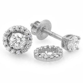 0.45 Carat (ctw) 14k White Gold Round Diamond Ladies Halo Style Stud Earrings With Removable Jackets 1/2 CT: Jewelry