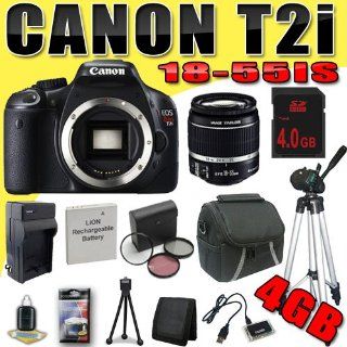 Canon EOS Rebel T2i 18 MP CMOS APS C Digital SLR Camera w/ EF S 18 55mm f/3.5 5.6 IS Lens DavisMAX LPE8 Battery/Charger Filter Kit Tripod 4GB Bundle : Camera & Photo
