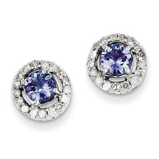 Sterling Silver Diamond & Tanzanite Circle Post Earrings. Carat Wt  1.09ct: Jewelry