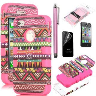 Pandamimi ULAK 3in1 Hybrid High Impact Hard Aztec Tribal Pattern + Pink Silicone Case Cover For iphone 4 4S +Screen Protector+Stylus Cell Phones & Accessories