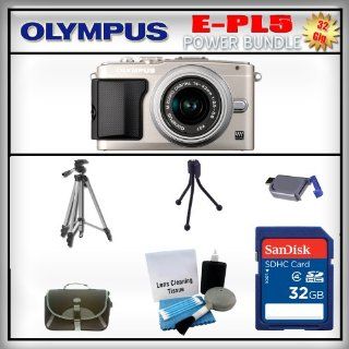 Olympus PEN E PL5 Silver 16MP Digital Camera   Olympus 14 42mm Lens   32GB SDHC Memory Card   USB Memory Card Reader   Carrying Case   Lens Cleaning Kit   Full Size and Mini Tripods : Point And Shoot Digital Camera Bundles : Camera & Photo