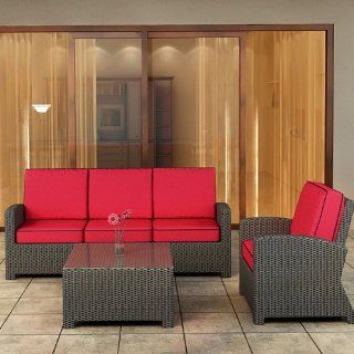 Forever Patio Barbados 3 Piece Outdoor Rattan Sofa Set with Red Sunbrella Cushions (SKU FP BAR 3SS EB FB) : Outdoor And Patio Furniture Sets : Patio, Lawn & Garden