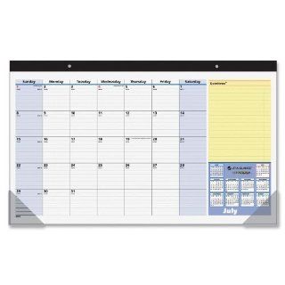 AT A GLANCE QuickNotes Recycled Compact Monthly Desk Pad, 17 3/4 Inch x 10 7/8 Inch, Blue/Yellow, 2013/2014 (SK726 00) : Office Desk Pad Calendars : Office Products