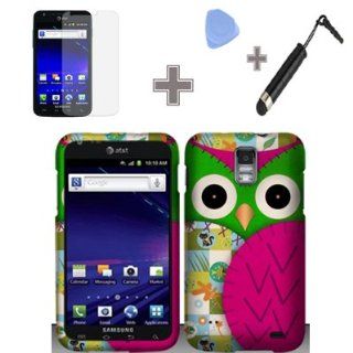 Rubberized Black Green Purple Silver Owl Eyes Snap on Design Case Hard Case Skin Cover Faceplate with Screen Protector, Case Opener and Stylus Pen for Samsung Galaxy S II Skyrocket / i727   AT&T: Cell Phones & Accessories