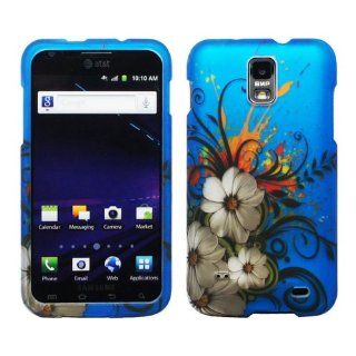 Blue Hawaiian White Flower Green Vine Rubberized Design Snap on Hard Shell Cover Protector Faceplate Skin Case for AT&T Samsung Galaxy II S2 I727 Skyrocket + LCD Screen Guard Film + Mini Phone Stand + Case Opener: Cell Phones & Accessories