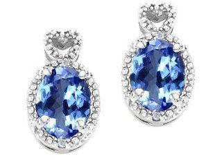 Tommaso Design Oval 7x5mm Genuine Tanzanite and Diamond Earrings Stud Earrings Jewelry