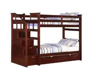 Twin/Twin Bunk bed with Twin Trundle & Drawer Steps Espresso Finish: Home & Kitchen