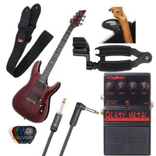 Schecter HELLRAISER C 1 Electric Guitar Black Cherry with Digitech Death Metal Pedal, Protec Guitar Strap, American Stage 20ft Instrumental Cable Right Angel, Guitar Rest, Guitar Pro Winder and 5 Guitar Picks: Musical Instruments
