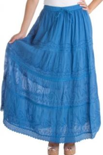 AA754   Solid Embroidered Gypsy / Bohemian Full / Maxi / Long Cotton Skirt   Blue/One Size at  Womens Clothing store