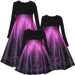 Rare Editions Girls 2T 6X FUCHSIA PINK OMBRE VELVET SATIN CAVIAR BEADED Special Occasion Flower Girl Holiday Pageant Party Dress 4T RRE 41450H H241450: Clothing