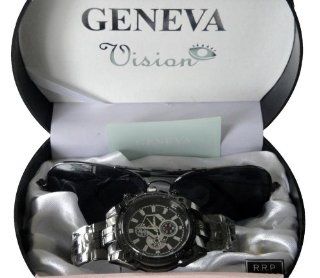 Geneva Vision Men's Designer Watch & Aviator Sunglasses Gift Set: Watches