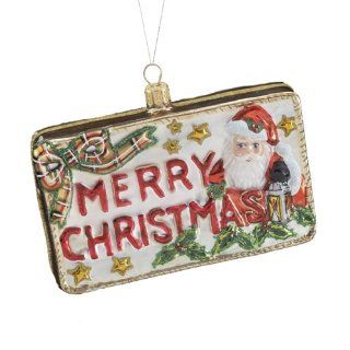 Kurt Adler 3.74 Inch Polonaise Glass Merry Christmas Postcard Ornament   Decorative Hanging Ornaments