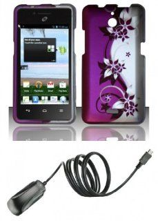 Huawei Ascend Plus H881C (Straight Talk, Net 10, Tracfone)   Accessory Combo Kit   Purple and Silver Vines Design Shield Case + Atom LED Keychain Light + Micro USB Wall Charger: Cell Phones & Accessories