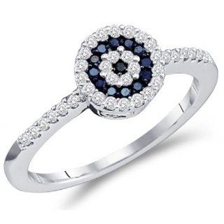 Women Black Diamond Ring Anniversary 10k White Gold (1/3 Carat): Right Hand Rings: Jewelry