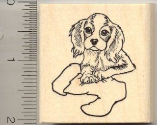 Cavalier King Charles Spaniel with Christmas Stocking Rubber Stamp