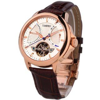 TIME100 Men's Swiss Movt Navigator Series Tourbillon Style Mechanical Brown Strap Watch #W70035G.02A: Time100 Watch: Watches