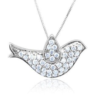 14k White Gold Dove Bird Diamond Pendant Necklace (HI, I1 I2, 0.43 carat) Diamond Delight Jewelry