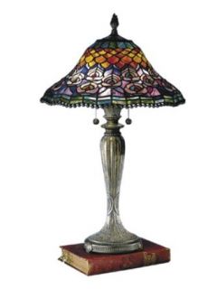 Dale Tiffany 8503/767 Peacock Tail Table Lamp, Fieldstone and Art Glass Shade    