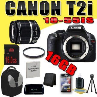 Canon EOS Rebel T2i 18 MP CMOS APS C Digital SLR Camera w/ EF S 18 55mm f/3.5 5.6 IS Lens DavisMAX LPE8 Battery UV 16GB Backpack Bundle : Camera & Photo