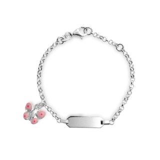 Bling Jewelry Pink Enamel Butterfly Charm Girls ID Tag Bracelet 5in: Jewelry