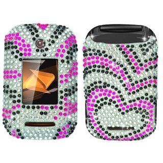 Hard Plastic Snap on Cover Fits Motorola WX400 Rambler Hot Pink/Silver Hearts Full Diamond Boost Mobile Cell Phones & Accessories