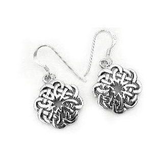 Starburst Celtic Knot Round Sterling Silver Earrings: Dangle Earrings: Jewelry