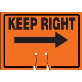 Accuform Signs FBC772 Plastic Traffic Cone Top Warning Sign, Legend "KEEP RIGHT" with Arrow Graphic, 10" Width x 14" Length x 0.060" Thickness, Black on Orange: Science Lab Safety Cones: Industrial & Scientific