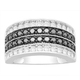 10KT White Gold Black and White Diamond Wedding Band 1.15ctw Jewelry