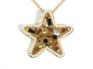 Tiered Star Necklace Layered Crystal Pop NH47 Gold Tone Faux Pearls Vintage Retro Pendant Fashion Jewelry: Magic Metal Jewelry: Jewelry