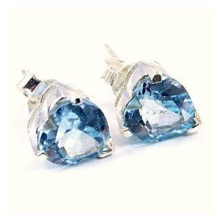 'Lovely Hearts' Sterling Silver Blue Topaz Studs Earrings: Jewelry