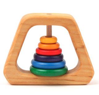 Grimm's Natural Wood Pyramid Baby Rattle & Teether with 6 Rainbow Colored Rings : Baby