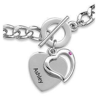 Name & Birthstone Heart Charm Bracelet   Personalized Jewelry: Jewelry