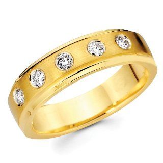 14K Yellow Gold Round cut Diamond Men's Couple Wedding Ring Band (0.32 CTW., G H Color, SI Clarity): Jewelry