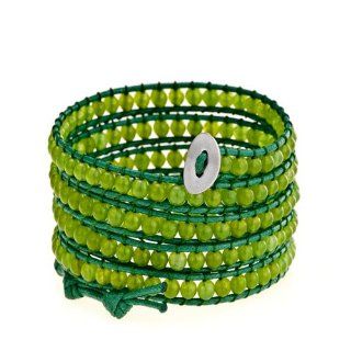 Peridot Green Stone On Green Leather Style Chan Luu Wrap Bracelet: Jewelry