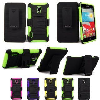 For LG Optimus F7 US780 CellularvillaTM Black/Green 3PC 3 in 1 Hard and Soft Kickstand Case with Holster Belt Clip. (Black/Green): Cell Phones & Accessories