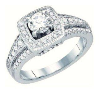1 cttw 14k White Gold Diamond Round Brilliant Cut Halo Engagement Ring (Real Diamonds: 1 cttw, Ring Sizes 4 10): Jewelry