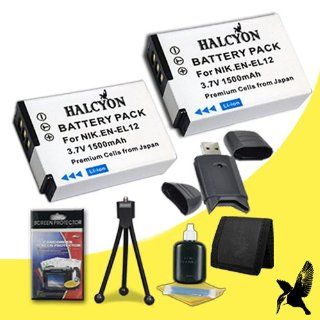 Two Halcyon 1500 mAH Lithium Ion Replacement EN EL12 Battery + Memory Card Wallet + SDHC Card USB Reader + Deluxe Starter Kit for Nikon Coolpix P300 12.2 MP Digital Camera and Nikon EN EL12: Electronics