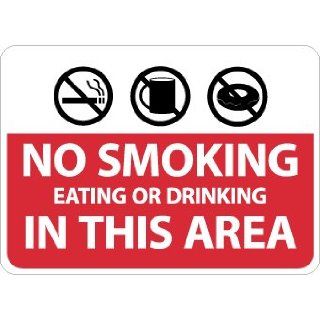 NMC M760AB No Smoking Sign, Legend "NO SMOKING EATING OR DRINKING IN THIS AREA" with Graphic, 14" Length x 10" Height, Aluminum 0.40, Black/White on Red