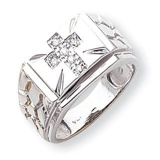 14k White Gold G H SI2 Quality Diamond Men's Cross Ring. Carat Wt  0.096ct: Jewelry
