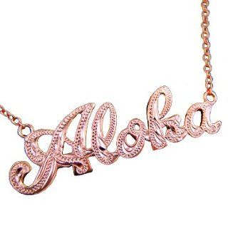 925 Silver Rose Gold Plated Engraved ALOHA Necklace Hawaiian Silver Jewelry: Jewelry