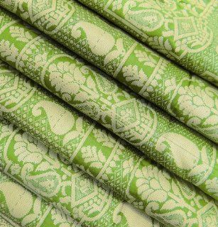 Vintage Art Silk Recycled Fabric Sari Weaving Women Wrap Dress Green Indian Saree 5Yd Craft Fabric Curtain Drape