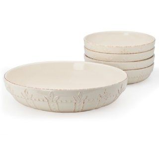Signature Housewares Sorrento Collection Stoneware 5 Piece Pasta Bowl Set, Ivory Antiqued Finish: Kitchen & Dining
