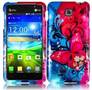 VMG 2 Item Combo for LG Escape P870 Cell Phone Graphic Image Design Faceplate Hard Case Cover   Blue Red Butterfly Floral + LCD Clear Screen Saver Protector: Cell Phones & Accessories