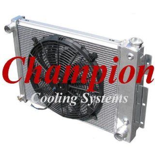 3 Row All Aluminum Replacement Radiator AND 16" Reversible Fan for 1967 1969 Chevy Camaro 5.7 V8, 1967 1969 Pontiac Firebird / Trans Am  5.2/5.7 V8  Manufactured by Champion Cooling Systems, Part Number 370FAN Automotive