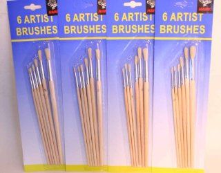 Lot of 24 New Artists Wood Handle Artist Paint Brushes: Patio, Lawn & Garden