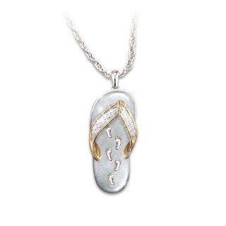 My Dear Granddaughter's Footprints In The Sand Crystal Pendant Necklace by The Bradford Exchange The Bradford Exchange Jewelry