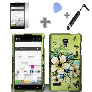 Rubberized Green Hawaiian Flower Snap on Design Case Hard Case Skin Cover Faceplate with Screen Protector, Case Opener and Stylus Pen for LG Optimus L9 / P769 / P760 / T Mobile: Cell Phones & Accessories