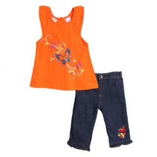 Baby Togs Infant Baby Girls 2 Piece Orange Butterfly Tank Top Denim Capris: Clothing
